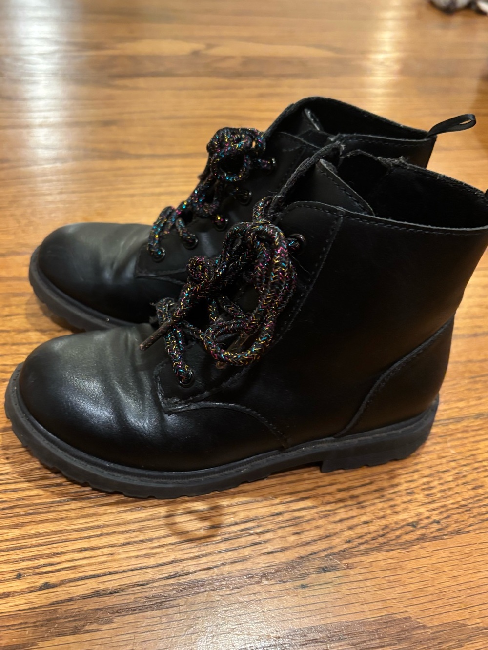 Kids Black Lace-Up Ankle Boots